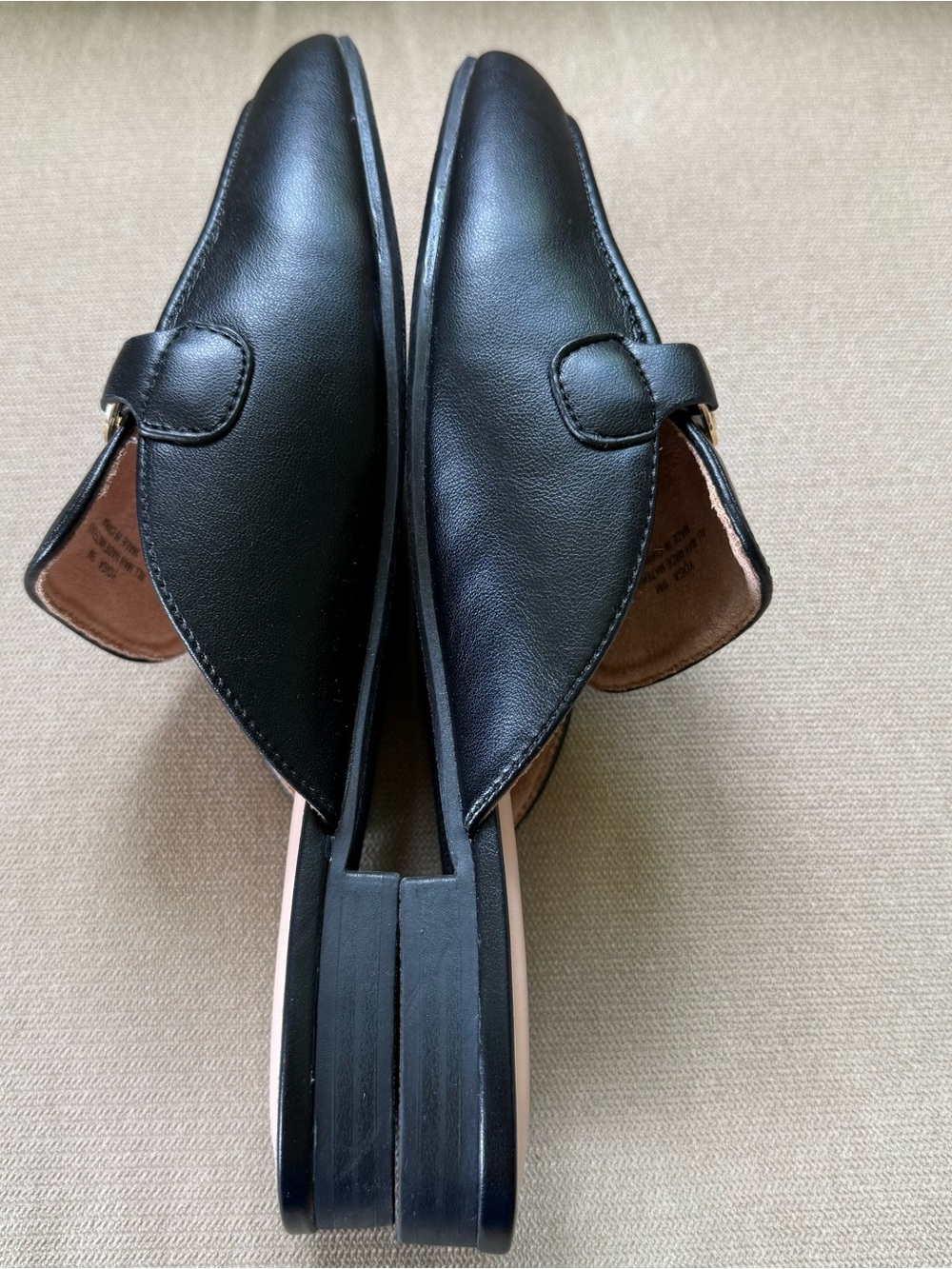 Black Leather Backless Loafers with Gold Horsebit Detail - Picture 11 of 15